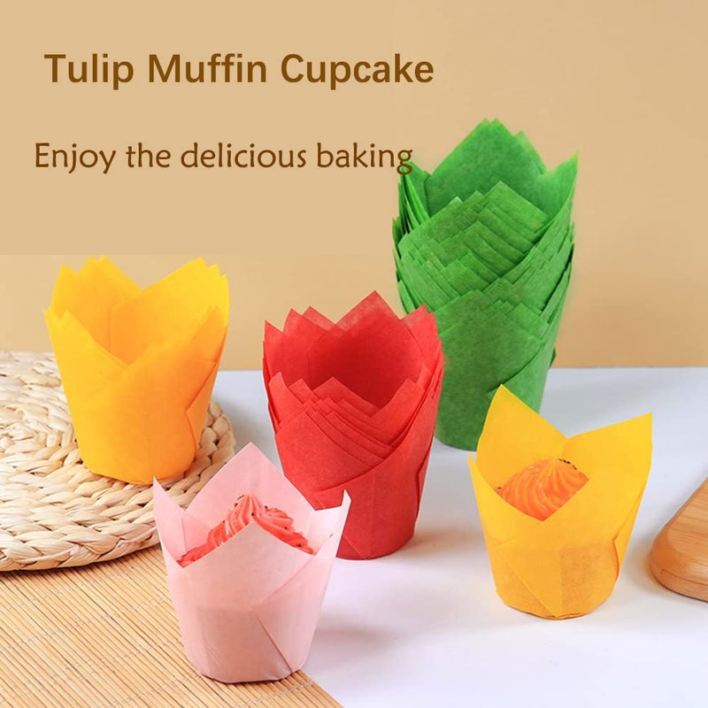 Xindtek Tulip Cupcake Liners 100-Count Baking Cups, Paper, Disposable, Green, Perfect for Wedding, Birthday, Christmas, Party, Baby Shower, Special Events - Image 4